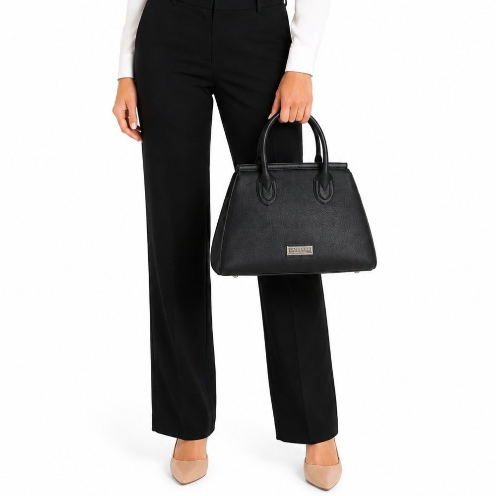 Catherine Mandarino Black Purse Satchel Shoulder Bag 10" X 14" Designer